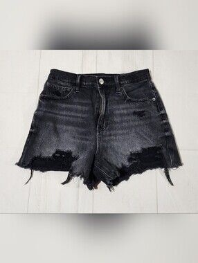 American Eagle Size 0 Black Distressed Denim Jean Shorts